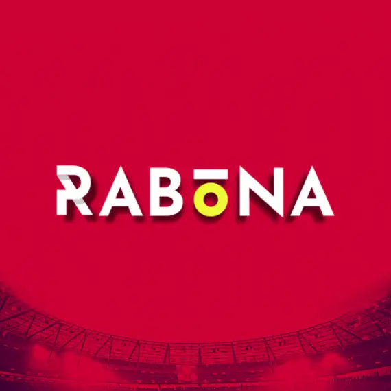 شعار Rabona على خلفية حمراء، يمثل منصة المراهنات الرياضية والكازينو.